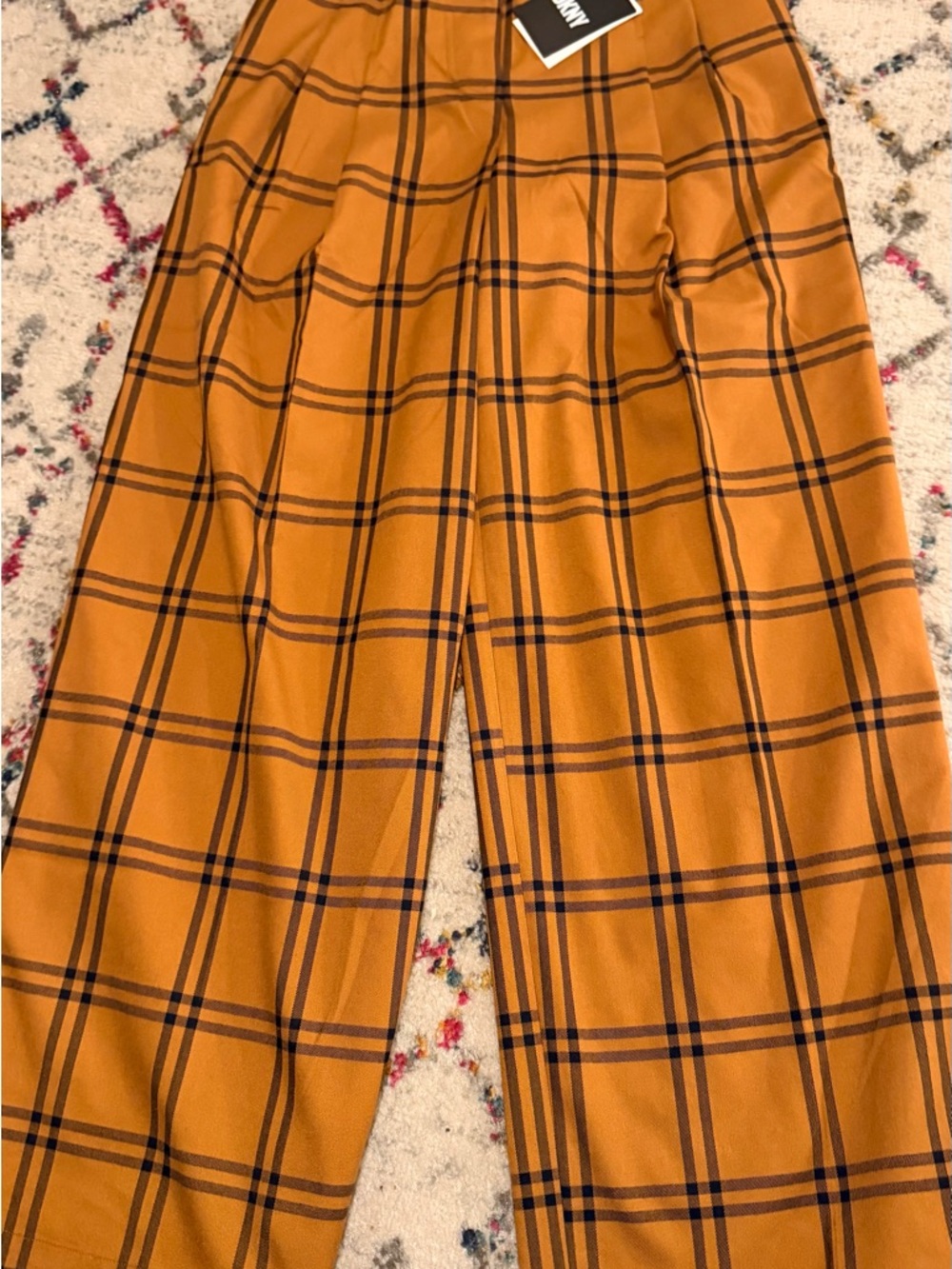 Dkny Mustard Plaid Wide Leg Pants